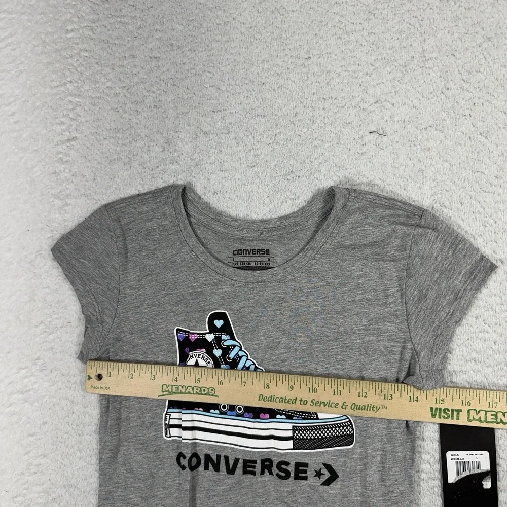 Converse All Star Graphic T-Shirt-Gray Heather Youth Sz L-Heart Chuck TaylorShoe